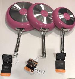 Pink Fry Pans Skillets Nonstick Set Of Three 11 and 9.5 and 8 Master Class New
