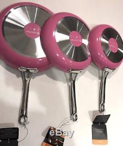 Pink Fry Pans Skillets Nonstick Set Of Three 11 and 9.5 and 8 Master Class New