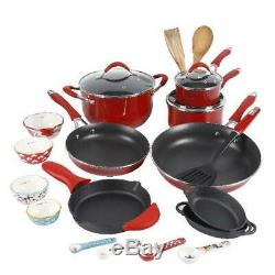 Pioneer Woman Vintage Speckled Cookware Set Cookware Red Kitchen Pots Pans 24-pc