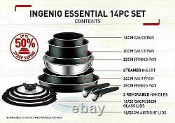 Pots & Frypan Cookware Set Tefal Non-stick 14 Piece INGENIO Essential Black