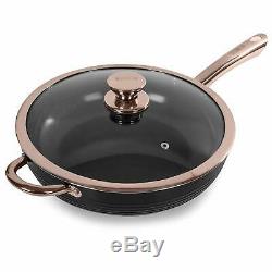 Pots Pans Casserole Set 7 Piece Easy Clean Ceramic Coating Black and Rose Gold