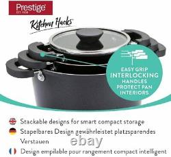 Prestige Kitchen Hacks. 3 Piece Aluminium Nesting Pan Set, Non Stick Sauce Pots