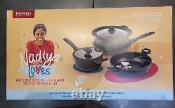 Prestige Nadiya Cookware 4 Piece Pan Set Siper Stackable with universal lid