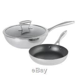 ProCook Tri-Ply Non-Stick Induction Wok & Lid Set Steel With 22cm Frying Pan