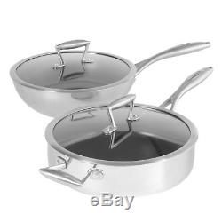 ProCook Tri-Ply Non-Stick Induction Wok & Lid Set Steel With Saute Pan