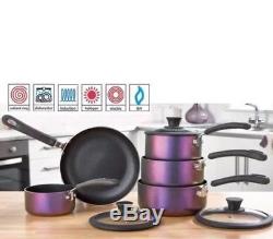 Purple 5 Piece Iridescent Cookware Saucepan Set including Matching Frying Pan