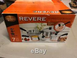 REVERE WARE COOKWARE SET 7 PC Copper Bottom Stainless Steel Cooking Pot Pan Lids