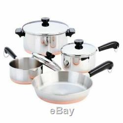 REVERE WARE COOKWARE SET 7 PC Copper Bottom Stainless Steel Cooking Pot Pan Lids