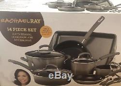 Rachael Ray 14 Piece Cookware Set Two Tone Grey With Extra Large Pan Bonus Item