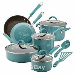 Rachael Ray 16344 Cucina Nonstick Cookware Pots and Pans Set, 12 Agave Blue