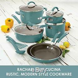 Rachael Ray 16344 Cucina Nonstick Cookware Pots and Pans Set, 12 Agave Blue
