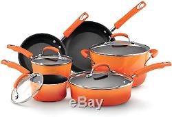 Rachael Ray Brights Nonstick Cookware Pots and Pans Set 10 Piece Orange Gradient