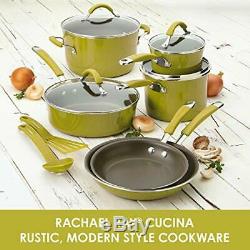 Rachael Ray Cucina Nonstick Cookware Pots and Pans Set 12 Piece Lemongrass Green