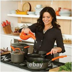 Rachael Ray Hard Anodized II Cookware Set with Orange Handles 10pc