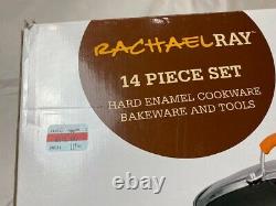 Rachel Ray Cookware Set 14-Piece Pots Pans Non-Stick Kitchen Hard Enamel Orange