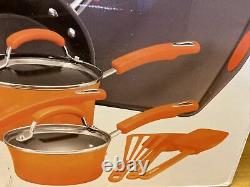 Rachel Ray Cookware Set 14-Piece Pots Pans Non-Stick Kitchen Hard Enamel Orange