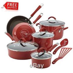 Rachel Ray Cookware Set Nonstick Cranberry Red Kitchen Pots Pans Lids Teal Non S