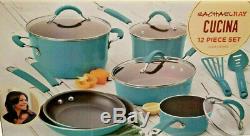 Rachel Ray Pot and Pans Blue Enamel Nonstick Cookware Set Hard Porcelain Agave