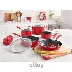Red 10-Piece Aluminum Cookware Set Nonstick Kitchen Saute Sauce Pans Oven Safe