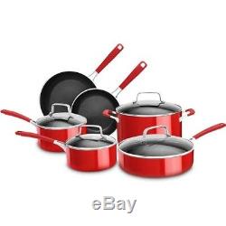 Red 10-Piece Aluminum Cookware Set Nonstick Kitchen Saute Sauce Pans Oven Safe