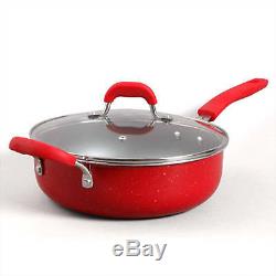 Red Cooking Pot Set 10-Piece Non-Stick Cookware Frying Pan Skillet Crock Pot