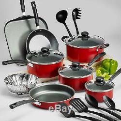 Red Cookware Set Of Pots And Pans Large Cooking 18-Piece Professional Non Stick
