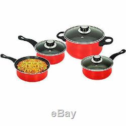 Red Non Stick 7pc Cookware Set Steel Pan Pot Saucepan With Glass LID Kitchen New