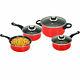 Red Non Stick 7pc Cookware Set Steel Pan Pot Saucepan With Glass LID Kitchen New