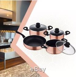 Renberg Luxury 7 Piece Copper Pan Set Induction Non Stick Cooking Pot Aluminium