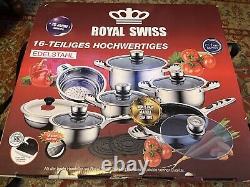 Royal Swiss 16 Pieces non-stick stainless steel pots Lids Stands & More NEW