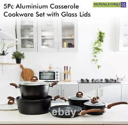Royalford 5PC Nonstick Casserole Cookware Set Induction safe Cooking Pots & Pans