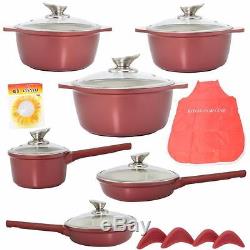 Royalty Line 16 Piece Cookware Set Marble Coating Non Stick Bordeaux Red
