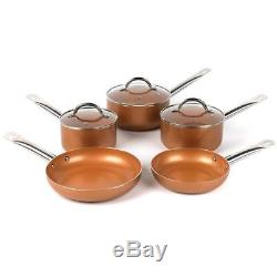 Russell Hobbs 8 Piece Copper Non Stick Induction Ceramic Pan Set Saucepan Frying