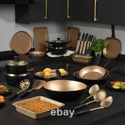 Russell Hobbs Pan Set Bamboo Chopping Board Non-Stick Induction Opulence Gold