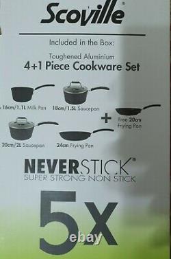 SCOVILLE NEVERSTICK 4+1=5 Piece COOKWARE SUPER 5X STRONGER NON STICK FRYING PAN