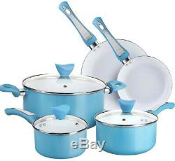 SHINEURI Light Blue 8 Pieces Nonstick Pots and Pans Set Ceramic Cookware