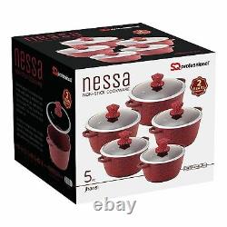 SQ Professional Nessa 5pc Red Granite Non Stick Die-Cast Induction Stockpot Set