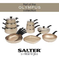 Salter Set 10 Piece Saucepans Frying Pans Baking Trays Utensils Non-Stick Gold
