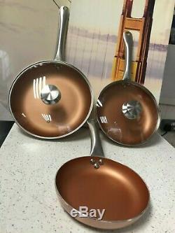 San Ignacio Optimum 5pc Non-Stick Induction Copper Frying Pan Set With Lids