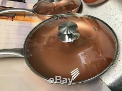 San Ignacio Optimum 5pc Non-Stick Induction Copper Frying Pan Set With Lids -N
