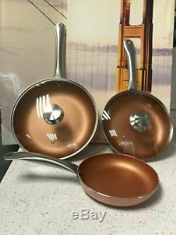 San Ignacio SG691 Optimum Cooper-Set of 5 Pieces 3 Frying Pans 2 Lids-Copper cm