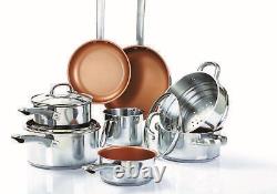 Saucepan Set Induction Hob Non Stick 11 Pieces Pots Steamer Lids & Frying Pans