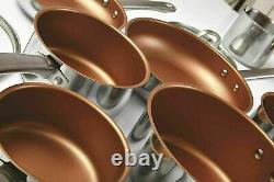Saucepan Set Induction Hob Non Stick 11 Pieces Pots Steamer Lids & Frying Pans