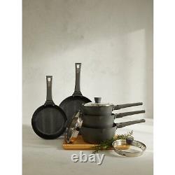 Saucepans Pots +Frying Pans-Alloy Glass 5 Piece Black Set + Lids 14 Yr Warranty