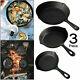Set Of 3 Cast Iron Skillet Frying Pan Cooking Fryer Pot Grill Fry Non Stick Bbq