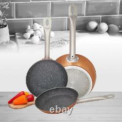 Set of 3 Induction Hob Non Stick Aluminium Copper Marble Coated Fry Pan Cook Set