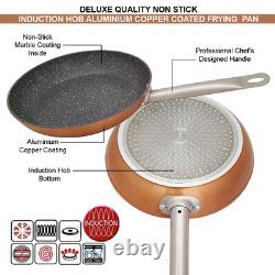 Set of 3 Induction Hob Non Stick Aluminium Copper Marble Coated Fry Pan Cook Set