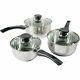 Set of 3 Stainless Steel Non Stick Saucepans Cookware Cooking Pots Pan With Lids