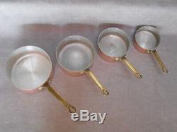 Set of 4 French Vintage COPPER ALU SAUCE PANS riveted Brass Handles