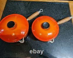 Set of two Le CREUSET cast iron Pans Brand New Size 18 & 20 Volcanic Orange